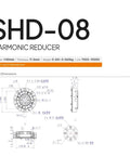 Technical diagram of SHD-08 harmonic reducer with measurements, showing part of Pro Grade Mini Hollow Motor Speed Reducer 42mm Small Gearbox.