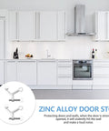 Zinc Alloy Door Stopper Buffer displayed in a modern white kitchen, showcasing its function as a silver door protector and holder.