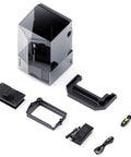 Saturn 4 Ultra 16K Resin 3D Printer with accessories including build plate, tank, power supply, and scraper displayed.