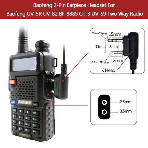 Image showing Two Way Radio Earpiece Headset For UV Series Walkie Talkies with K Port Earphone connected to walkie talkie.