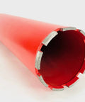 4-inch diamond core drill bit with red body and segmented diamond edge, front view