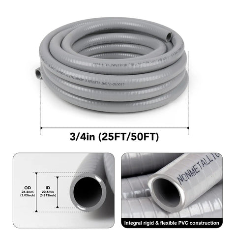 3/4 Inch Liquid Tight Conduit Kit 100 Ft Flexible Non Metallic PVC Conduit With 5 Straight Fittings And 3 90 Degree Connectors