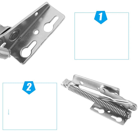 Beefy 80 Degree Scissor Hinges Pair for Cabinet and Closet, stainless steel, two hinge detail views, top and side angles shown