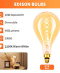Oversized Edison Style LED Bulb, Dimmable 7W LED Equal To 40W, 2200K Warm White Glow, E26 Base, ST164/ST52, Vintage Vibe Lighting