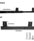 2 Pack 14 Inch Keyboard Slide Rails With Heavy Duty Ball Bearing Slides, unfolded and folded view with dimensions and screws