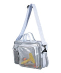 Solid Antistatic Clear Crossbody Bag For Cleanroom Engineers And Electronics Crews Adjustable Shoulder Strap with tools visible inside.