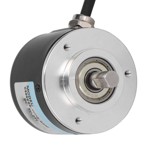 Front view of Beefy Two Phase Incremental Rotary Encoder With PNP Output DC 5 To 24 Volt Lightweight 50 Millimeter Outer Diameter For Robotics