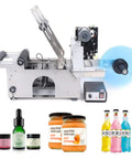 Resfirme 100W Semi-Automatic Round Labeling Machine for Jars and Bottles with high-speed labeling of various container sizes.