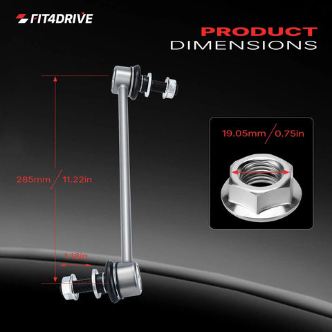 K750188 Direct Fit Front Sway Bar Stabilizer End Links For Chevy Equinox, GMC Terrain, Pontiac Torrent 3.6L 2007 To 2017 Replacement Kit With OEM Style Link Ends For Improved Handling And Quiet Ride No Fuss. 285mm steel link, 19.05mm nut