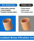 Comparison of brass and plastic cores for moisture separator filter durability and quality.