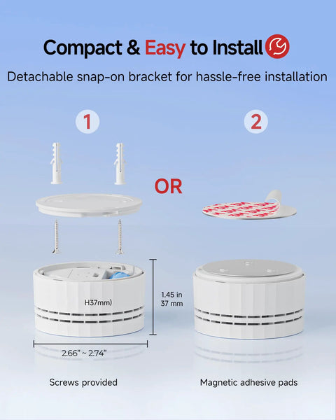 Photoelectric Battery Operated Smoke Alarm For Home, UL 217 10th Edition Certified, Red Dot Award Winning Smoke Detector With Low Profile Design, So Easy To Install, Keeping Your Family Safe In A Modern Pad, 37mm white ABS+PC body