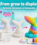 Mermaid Crystal Growing Kit For Kids 6 To 8, STEM Craft Toy That Grows Sparkling Crystals On A Mermaid Tail, Totally Screen-Free, Hands-On Science And Art Project For Young Scientists. Crystal mermaid kit with molded tail, paints, cup, brush