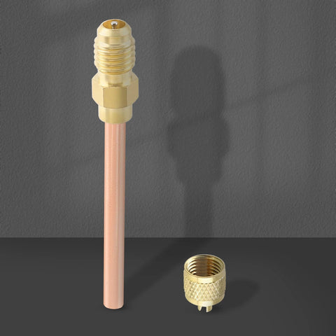 Copper HVAC Schrader vacuum stem with brass compression nut and knurled cap