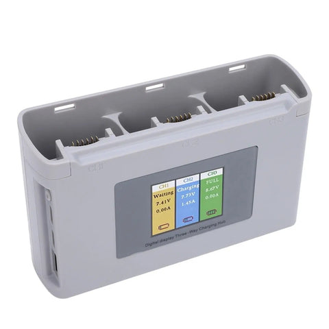 Three Slot LCD Drone Battery Charger Hub With Digital Display, Fast USB Power Adapter for Three Batteries, Shockproof ABS Station
