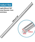 6 Pcs M5 X 200mm Fully Threaded Rod Kit Featuring Top Shelf 304 Stainless Steel With Rust Proof Machine Threads Paired With Nuts And Flat Washers For No Sweat Hanging And Rock Solid Clamping Jobs, showcasing dimensions.