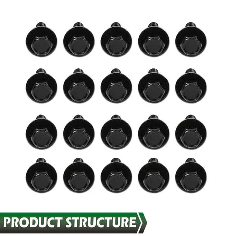 20 Pcs M6 Stainless Steel Hex Head Car Body Bolts Set For Honda And GM Models 1.0 X 20mm 10mm Hex 17mm Washers Black Finish