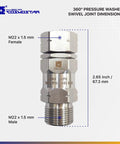 Stainless Steel M22 360 Degree Pressure Washer Swivel Joint Fitting For Guns And Hoses, 5000 PSI, 0.85 Inch ID To M22, High Flow, No Twist, Not For 3 By 8 NPT M. M22 female to male swivel fitting, 2.65 inch