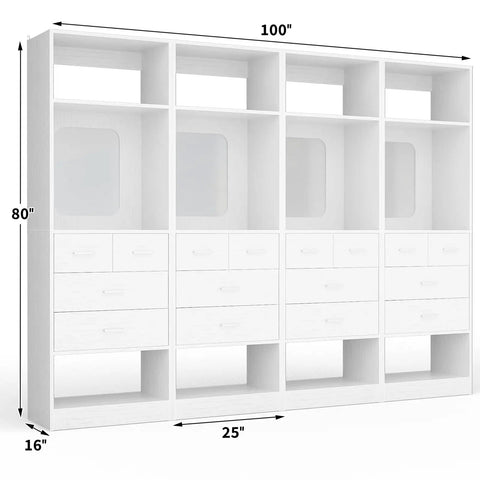 Totally Versatile White Modular Closet System With Drawers, Heavy Duty Wardrobe Organizer With Full Length Mirror, No Sweat Setup Walk In Closet Cabinet For Bedroom, Tough Enough For Two Thousand Pounds