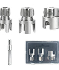 Heavy Duty PVC Pipe Threader Kit With Tapping Tool For 1/2, 3/4 And 1 Inch Pipes set with three threaders and adapter in case.