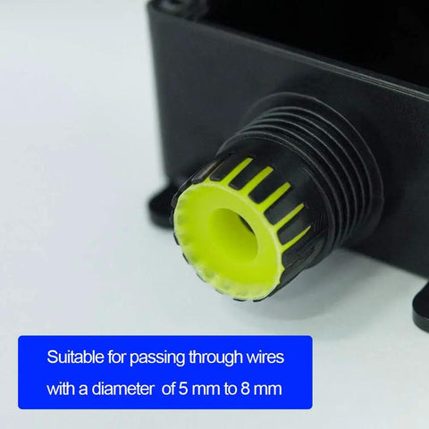 Close-up of external outdoor underground electrical junction box 5 way cable connector for M20 wire 4mm to 8mm weatherproof.