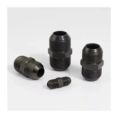 Real Heavy Duty Carbon Steel Metric Hydraulic Fittings From M10 To M20 Sized Up For High Pressure Rig Work And Auto Repair Jobs Providing Super Leak Proof Sealing So Stuff Never Falls Apart When You Get Dirty At The Garage Or Industrial Site. black carbon steel metric hydraulic fittings M10 M12 M16 on white background