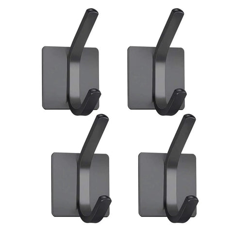 Heavy Duty Black Stainless Steel Wall Hooks Double Robe Hook, four hooks mounted on wall for jackets and towels.