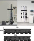 Magnetic Fishing Rod Holder Set For Garage And Truck Surfaces Portable Dual Pack With rods and snowboards installed vertically, close-up of slots.