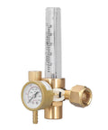 Brass CO2 welding gas regulator with flowmeter for MIG welding, 0–25 LPM output, 0–3500 psi, 5/8 in x 18 male connector