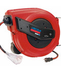 Lincoln Workhorse Heavy Duty 60 Foot Tri Tap Electric Power Cord Reel With 12 3 SJTOW, Grease Oil And Weather Resistant, Red And Black