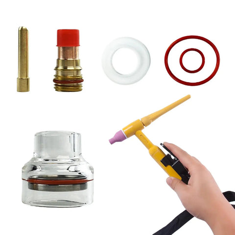 Glass Cup Kit For Welding Torch With Fluid Nozzle Set, High Heat Glass Cup With Washer And Silicone Ring, Pro Gear For WP 17 18 26 Torches, 2.4mm Tip
