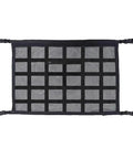 Solid Rig Overhead Cargo Net For Tesla Cybertruck Adjustable Nylon Webbing Straps, black netting with straps for gear storage.