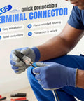 Person using Fast Locking Double Wire Plug In Connector With Locking Buckle For No Tool Splices, flame retardant, secure connection