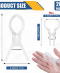 20 Pack Large Balloon Arch Clips 3.5 Inch Plastic Backdrop Spring Clamps shown in hand and dimensions highlighted