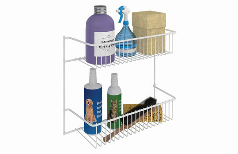 Slick Two Tier Wall Rack For Cabinet Doors And Walls, Heavy Duty Epoxy Coated Steel Storage Shelf In Crisp White, No Sweat Install Hardware Included, Total Game Changer For Tight Kitchen And Closet Spaces
