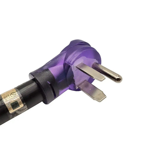 Close-up of plug on Heavy Duty Welder Extension Cord 6 AWG NEMA 6-50 50 Amp 250V 15ft STW Copper Conductors with 3-prong design.