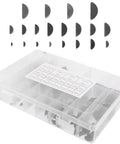 Tough Carbon Steel Woodruff Key Assortment Kit Featuring 135 Pieces Of Half Moon Keys Ranging From M2 To M10 displayed in a case