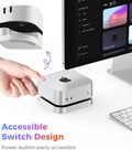 Plug And Play 40Gbps M2 NVMe SSD Enclosure For Mac Mini M4 And Pro With Ice Cold Active Cooling and accessible power switch design.