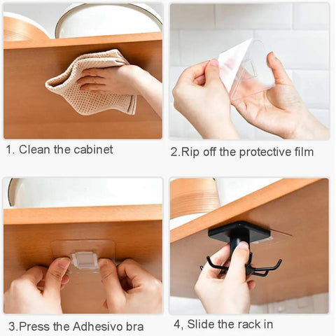2 Pack Under Cabinet Hooks With 360 Degree Rotation Kitchen Utensil Hangers Nail Free Adhesive Mount No Drill Install Storage For Utensils Towels Knives And Tools In Cabinets RV Kitchen Organizers