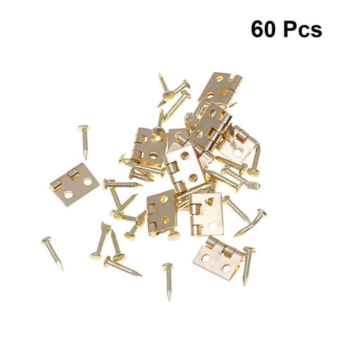 Mini Brass Cabinet Hinges For 1 To 12 Dollhouse Furniture With 48 Screws, 12 Pcs Durable DIY Closet Hinges scattered on white background