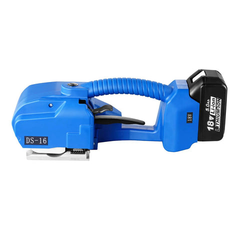 Top Shelf Portable Electric Strapping Machine For Smooth PP And PET Banding Operations With Dual Rechargeable Batteries and Clear Digital Screen.