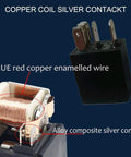 Close-up of 12V 30A 5 Pin SPST Automotive Relay with copper coil and silver contact for electrical systems, highlighting 3UE copper wire.