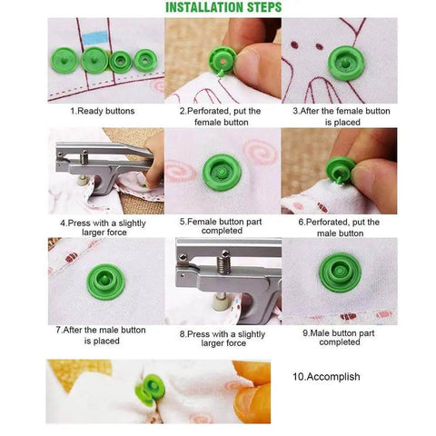 Snap Fasteners Kit With Pliers, 420 Complete Sets In 14 Colors DIY steps for installing no sew plastic snaps on fabric, size 20 T5.