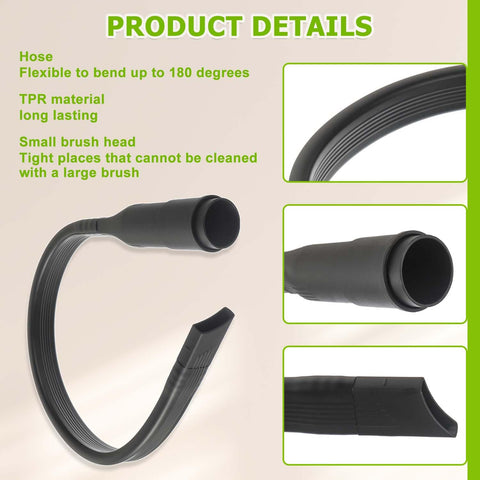 Flexible Vacuum Crevice Attachment Tool Kit For 1 1/4 And 1 3/8 Inch Hoses With 25 Inch Reach 180 Degree Bend Easy Clean Brush