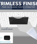 Slick 3 Inch Trimless LED Recessed Dimmable Spotlight With Black Interlocking Trim And Adjustable 2700K To 5000K Flush Mount Ceiling Light 6 Pack showing plastering over trimless frame.
