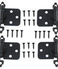 Spring Hinges for Cabinets Black 4 Pack Overlay Hinges with Self Closing Action Hidden and Flush Door Hinges Durable Cold Rolled Steel Includes Mounting Screws Easy Install for Kitchen or Bathroom Cabinets.