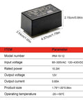 Bulletproof 12V AC DC Power Supply Module 10 Watt With Full Safety Shield, measures 4.57x2.54x2.15cm, for embedded systems.