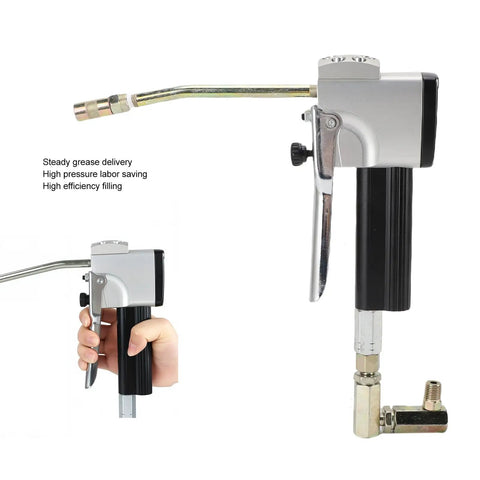 Beefed Up Pneumatic Grease Gun With Aluminum Alloy Body, 400 Bar High Pressure Performance, shown in operation.