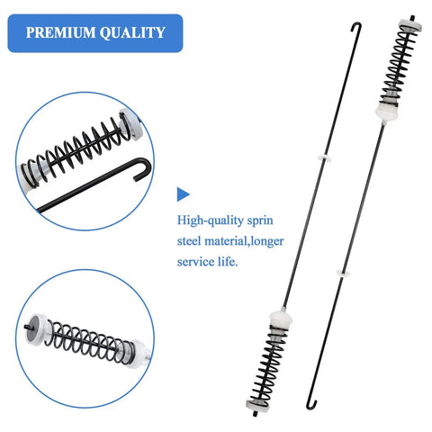 Washer Suspension Rod Kit 26.7 Inch Complete Replacement For Amana Whirlpool Kenmore showing two high-quality steel suspension rods.