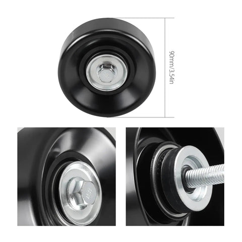 Heavy-Duty LS Drive Serpentine Belt Idler Pulley for 4.8 5.3 6.0 6.2L Chevy Silverado GMC Sierra, black round pulley.