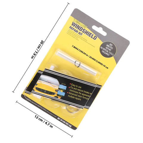 DIY Windshield Repair Kit For Long Cracks And Scratches Resin Based Glass Repair Tool in packaging with dimensions